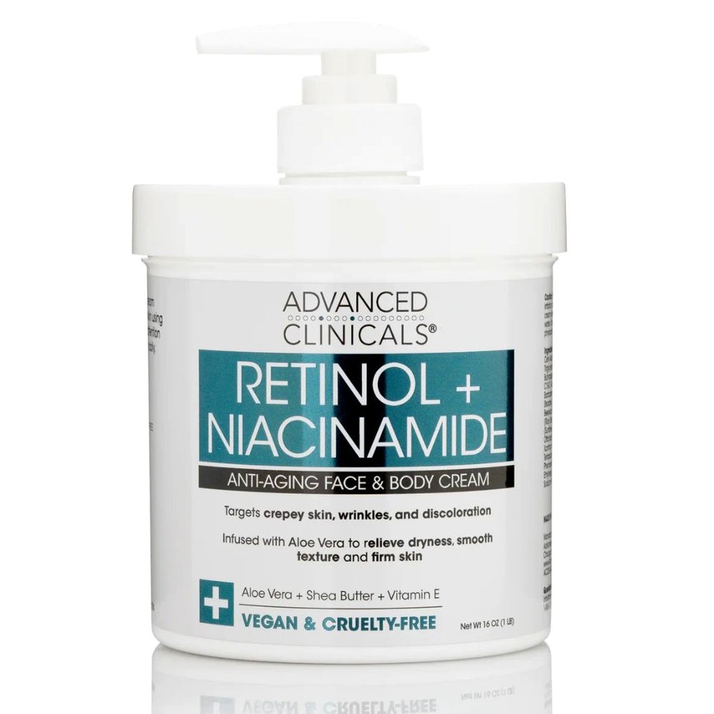 Advanced Clinicals Retinol+Niacinamide Anti-aging Face & Body Cream, 15 oz, New
